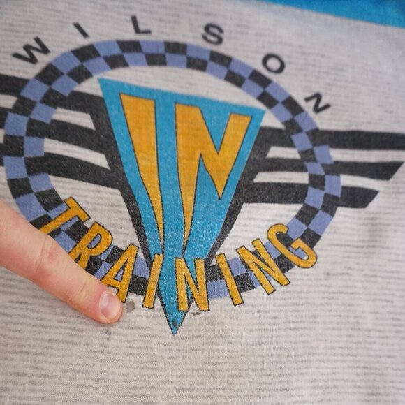 VTG 80S Gear For Sports Wilson Training Gray Blue Boxy Cotton Crewneck Sweater L - Picture 8 of 11